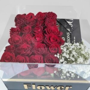 (radiance) luxury arrangement rose & chrysanthemum in black wooden